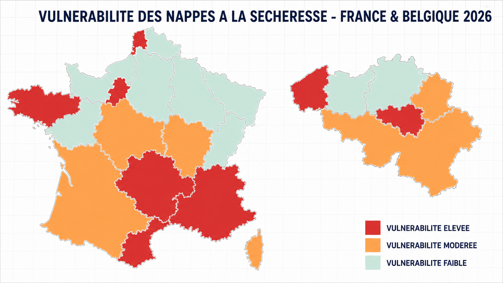 Carte de vulnérabilité des nappes à la sécheresse en France et Belgique 2026