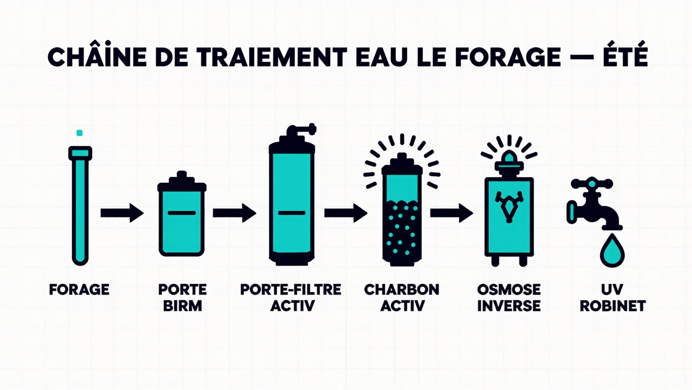 Schéma de la chaîne de traitement eau de forage recommandée par DIMM