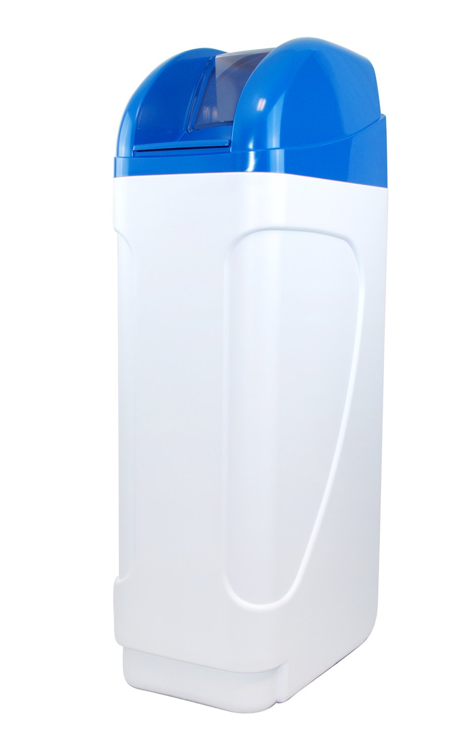 Adoucisseur AURORA monobloc – vue détaillée du cabinet blanc et capot bleu