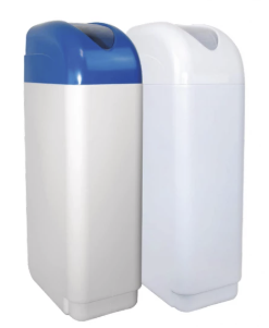 Adoucisseur Austin — design moderne blanc et bleu avec capot transparent