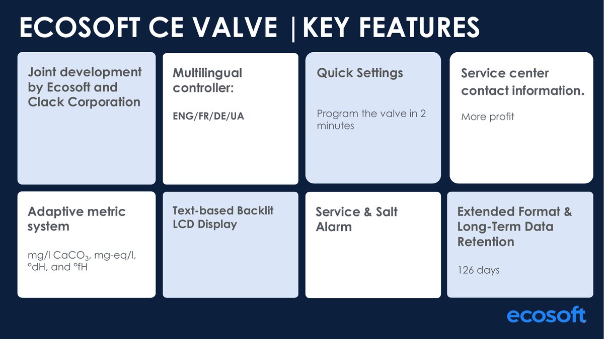 Fonctionnalités clés de la vanne Ecosoft Clack CE