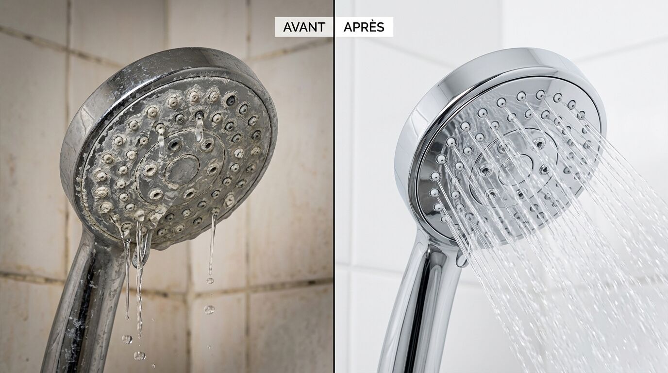 Comparatif avant/après tartre sur pomme de douche