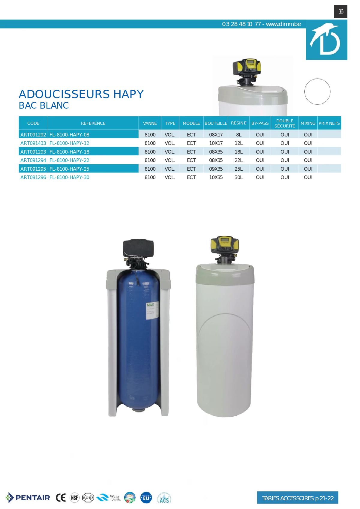 Adoucisseur Hapy – vue assemblage bac blanc et bouteille avec vanne