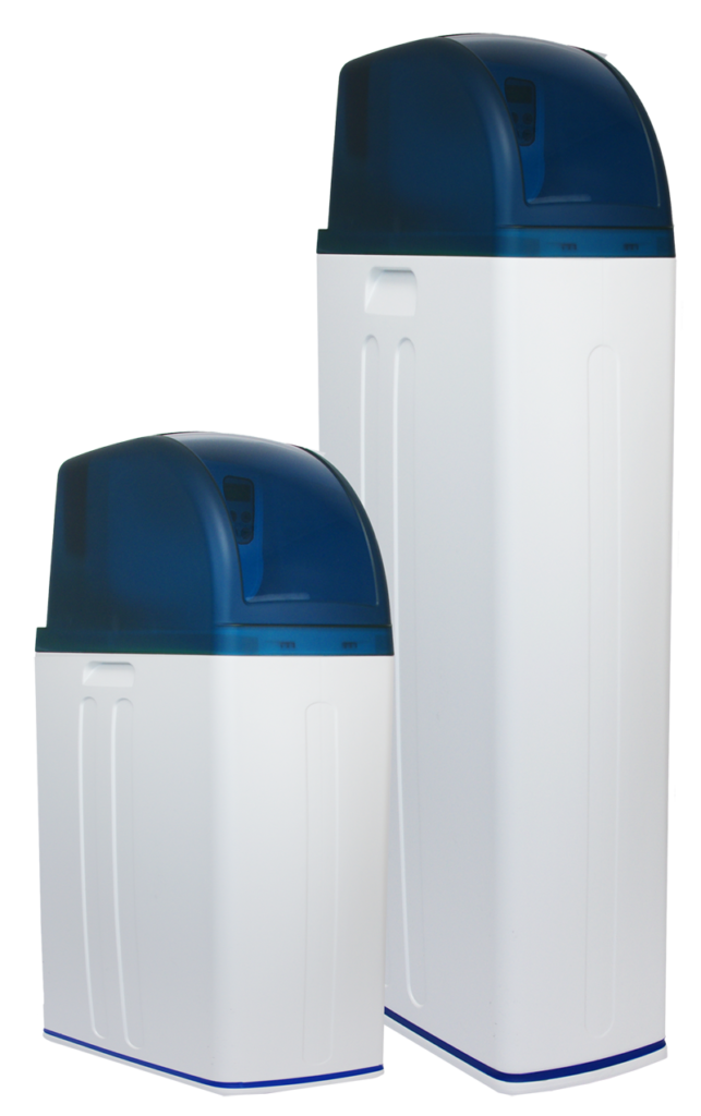 Adoucisseurs monobloc Ideal 8 L et 18 L — design compact blanc et bleu