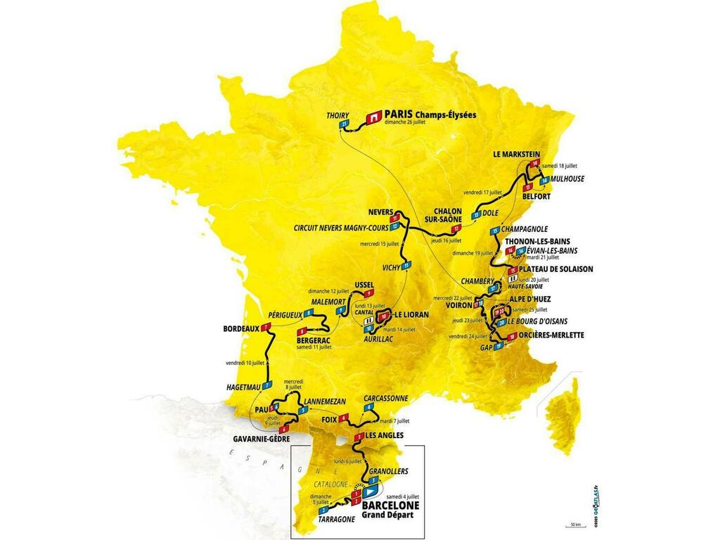 Officiële parcourskaart van de Tour de France 2026