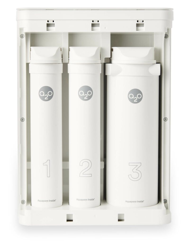 Intérieur de l'A2O Pure : trois cartouches numérotées 1, 2 et 3