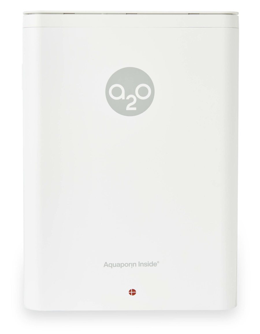Osmoseur A2O Pure, façade blanche mate avec logo a2o