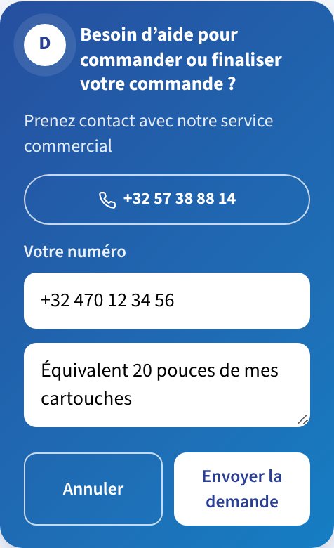 Le formulaire Être rappelé : votre numéro, un mot sur votre besoin, et la demande part