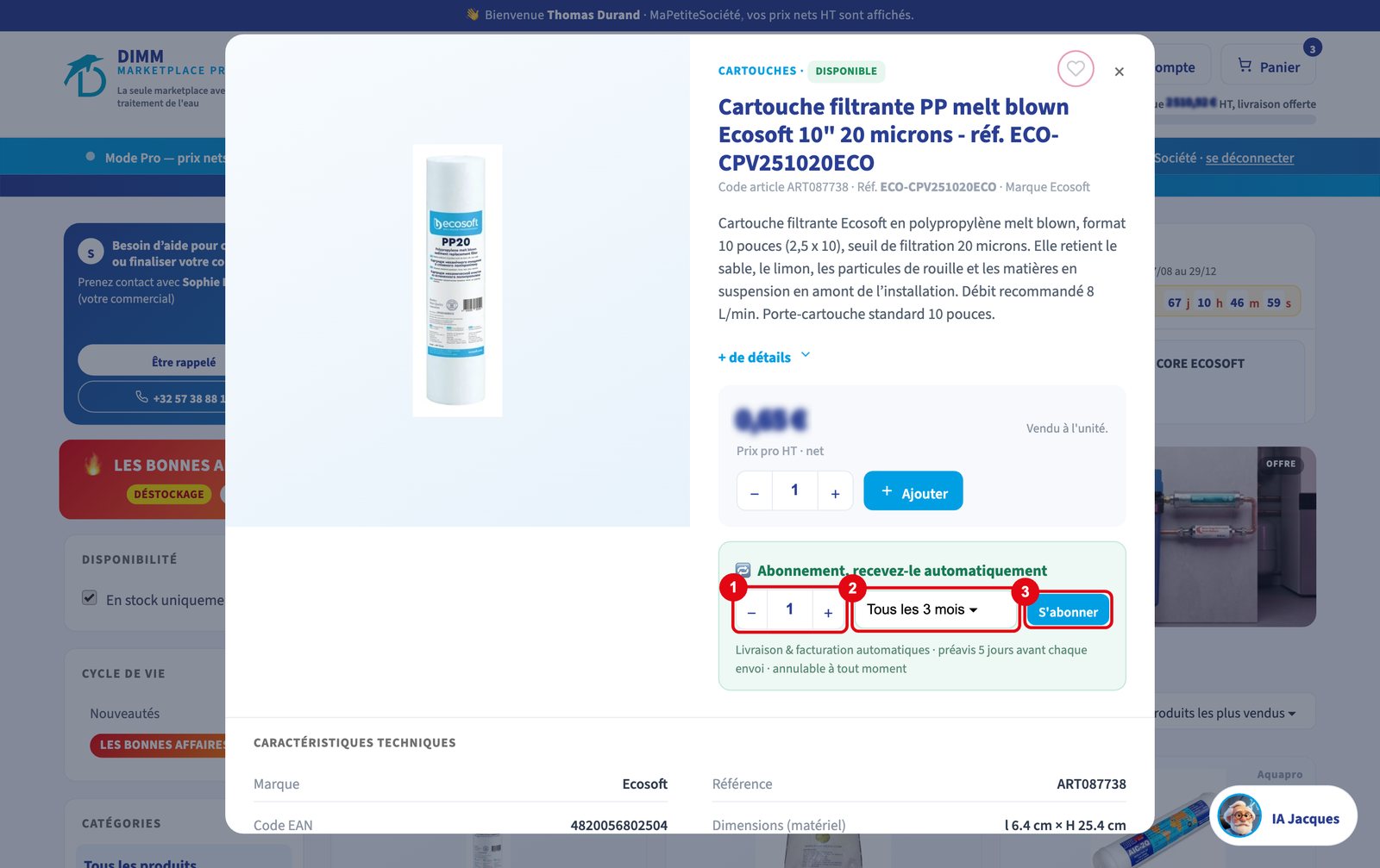 Le bloc Abonnement d'une fiche produit