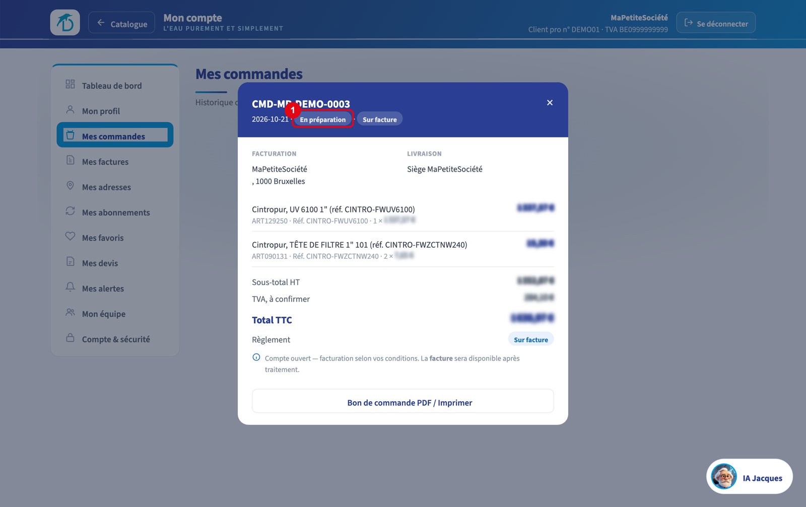 Le détail d'une commande