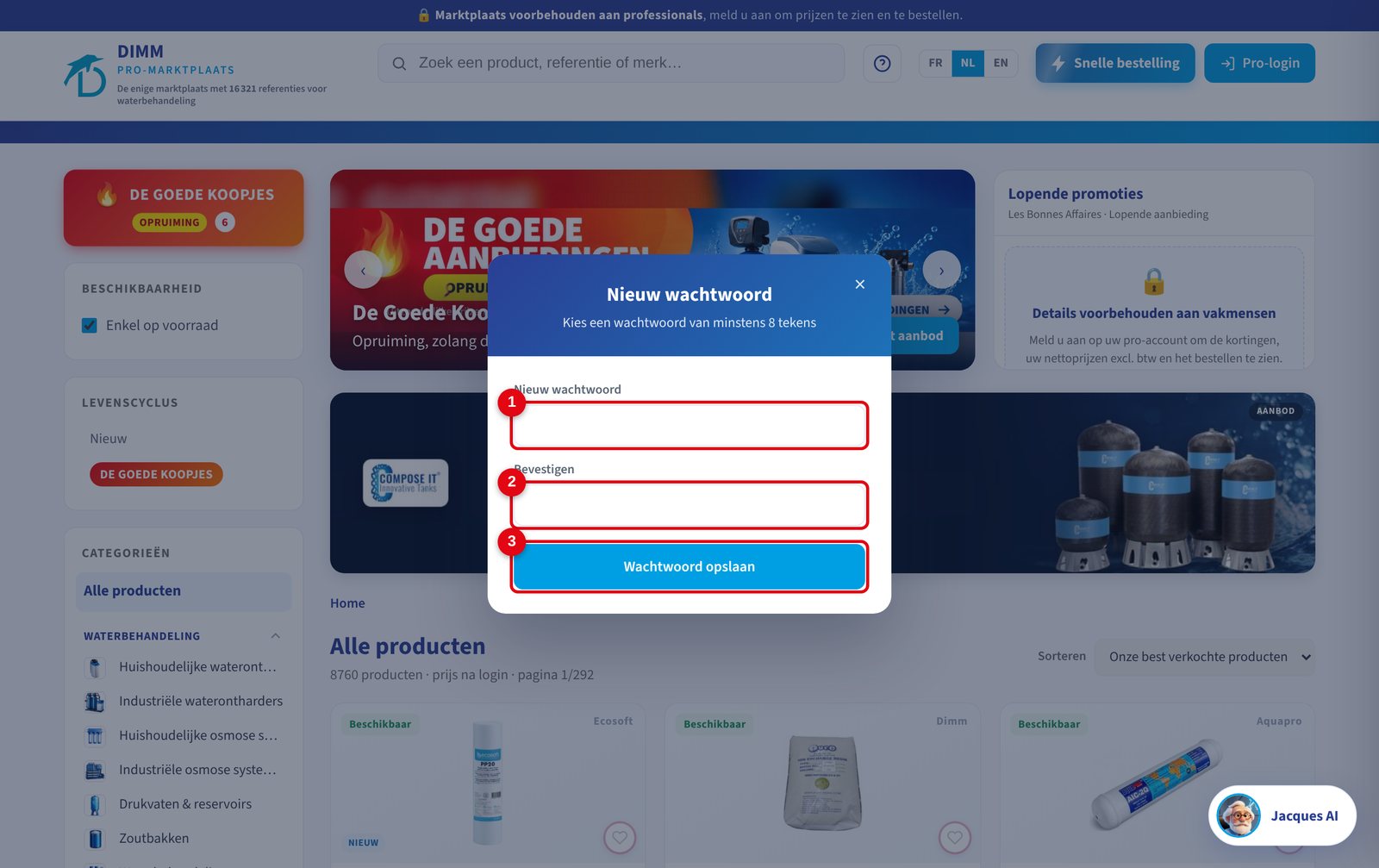 Uw nieuwe wachtwoord kiezen, via de link uit de e-mail