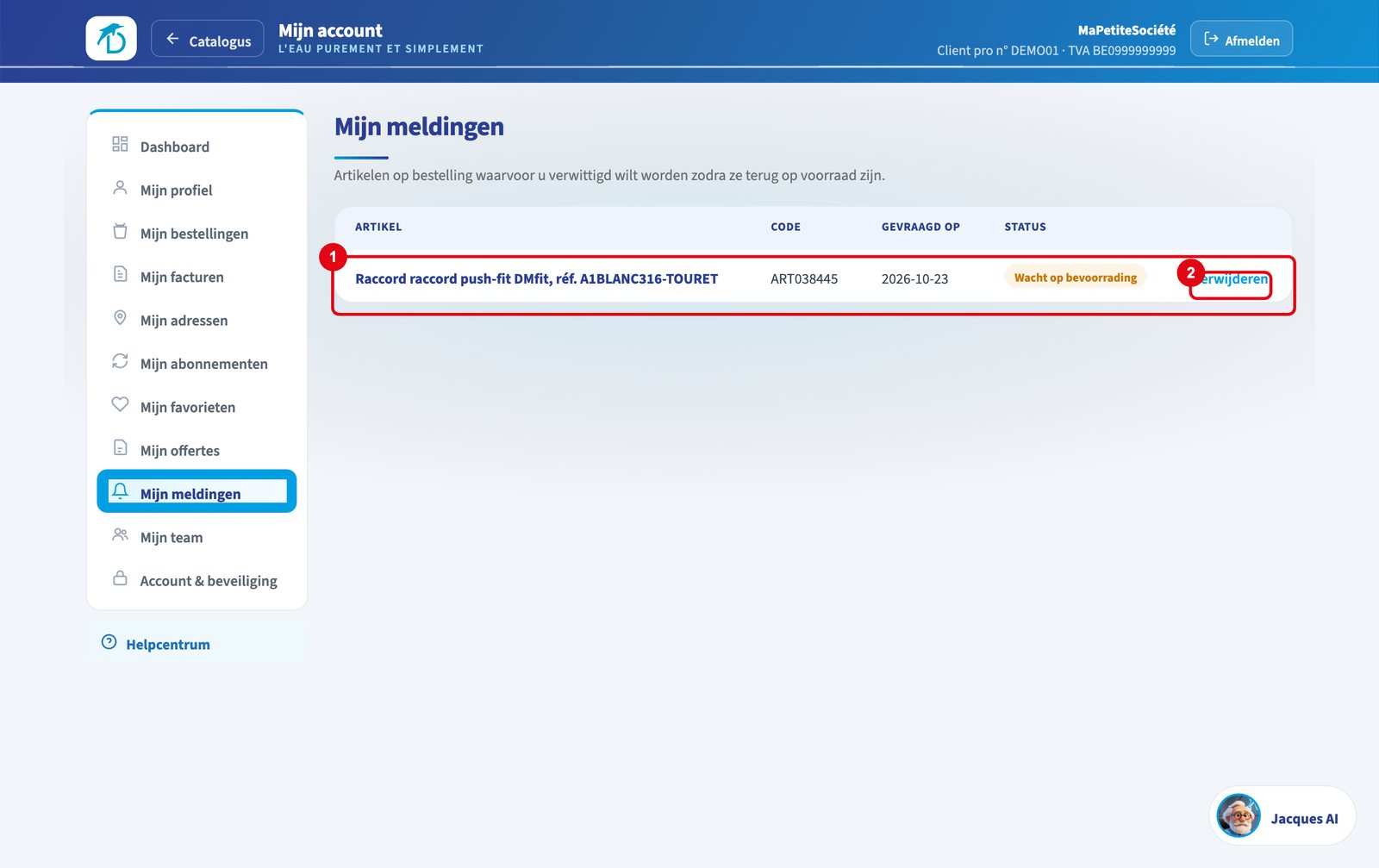 Mijn account > Mijn meldingen