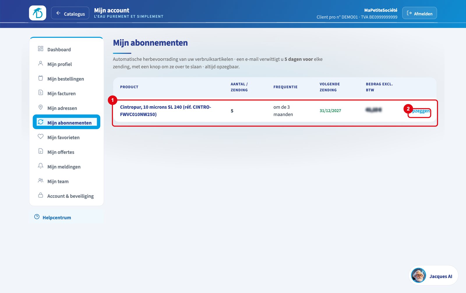Mijn account > Mijn abonnementen