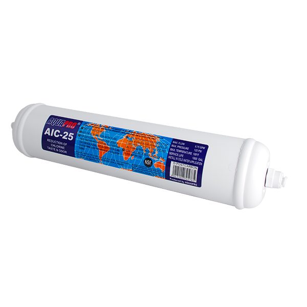 Cartouche post-charbon en ligne Ø2,5" raccords JG 1/4", réf. PR-D-POSTCARBON-JG1044-O, Aquapro
