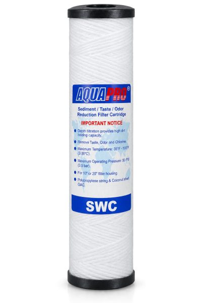 Cartouche 10" 2 niveaux bobinée et charbon GAC 140 g Aquapro, réf. PR-SWC-10, Aquapro