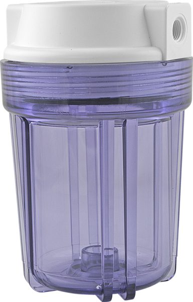 PORTE-FILTRE AEG 5", BLANC/TRANSPARENT, ENTREE/SORTIE 1/4" - AQUAPRO (réf. PR-AEG-05C), Aquapro