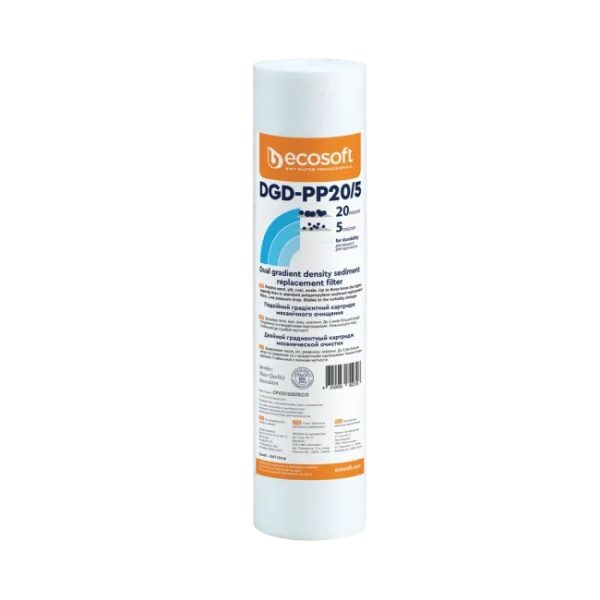 Ecosoft Sediment Cartridge 2.5"×10" Dual Gradient 20/5 µm, Ecosoft