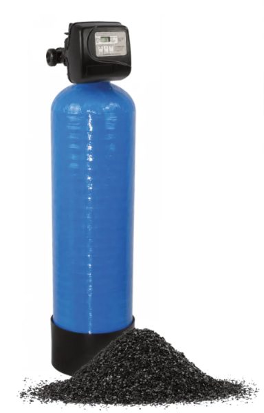 FILTRATION CHARBON CARBSORB40 - VANNE CLACK WS1.25TC FILTRE 100L CHARBON - BOUTEILLE 16X65 AVEC EMBASE AVEC BYPASS ET RACCORDS 1''1/4 DROIT, réf. CLACK-WS1.25TC-CARBSORB40-100, Clack
