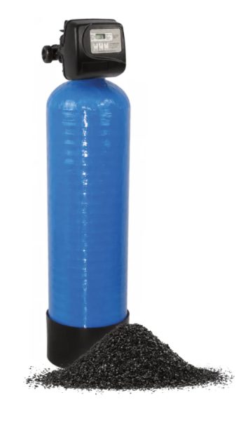 FILTRATION CHARBON AQUACARB - VANNE CLACK WS1.25CI FILTRE 50L CHARBON - BOUTEILLE 13X54 AVEC EMBASE AVEC BYPASS ET RACCORDS 1''1/4 DROIT, réf. CLACK-WS1.25CI-AQUACARB-50, Clack