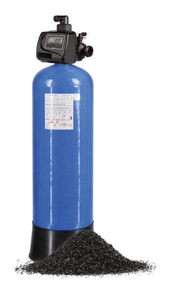 FILTRATION CHARBON AQUACARB - VANNE CLACK WS1.5P CI FILTRE 100L CHARBON - BOUTEILLE 16X65 AVEC EMBASE, réf. CLACK-WS1.5P-CI-AQUACARB-100, Clack