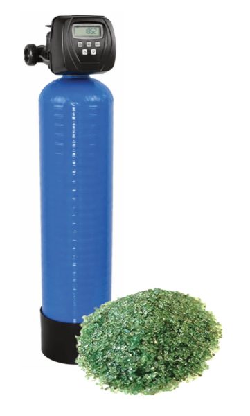 FILTRATION VERRE GRANULE - VANNE CLACK WS1.25CI FILTRE 157,3L GARO 0,7-1,4MM + GARO 2-5MM - BOUTEILLE 21X62 AVEC BYPASS ET RACCORDS 1''1/4 DROIT, réf. CLACK-WS1.25CI-GARO-160, Clack